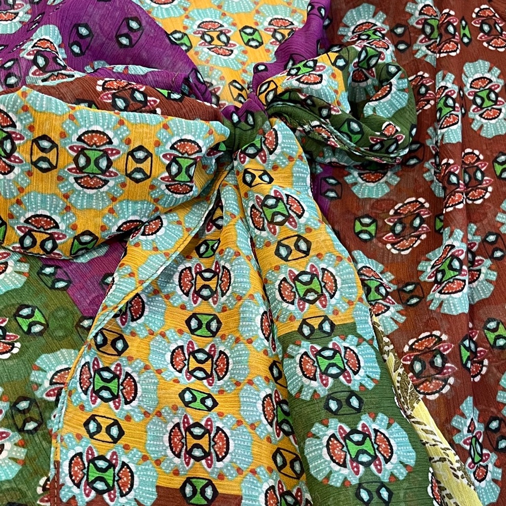Zara Multicolor Boho Patchwork Blouse NWT size XL  with bow & beaded detail - Picture 13 of 16